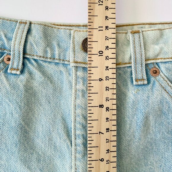 Levis Orange Tab Light Blue High Waisted Jean Shorts Fringe Distressed Boho - Picture 12 of 15